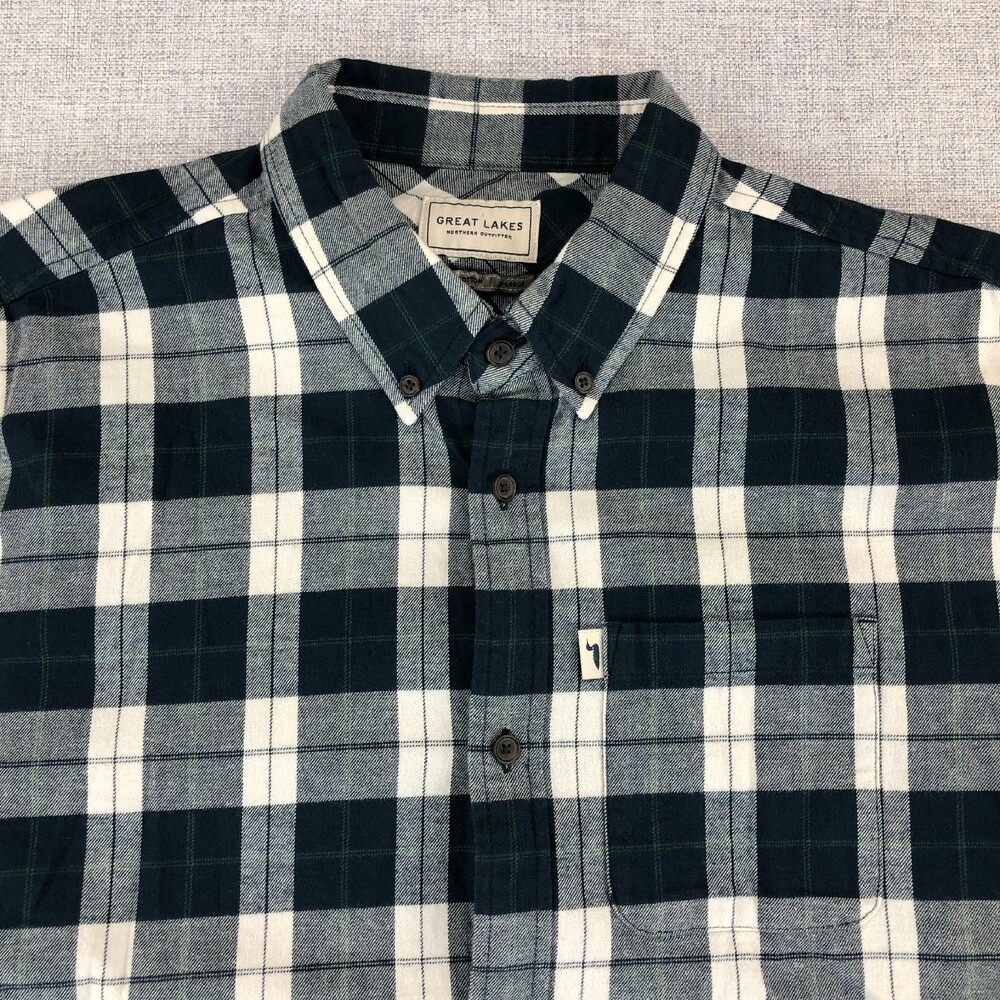 Great Lakes Northern Outfitter Flannel Shirt Men's XL Organic‎ Cotton Blue Plaid